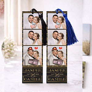 Photo booth bookmark wedding favor — custom photo bookmark keepsake for Jacksonville and St. Augustine weddings