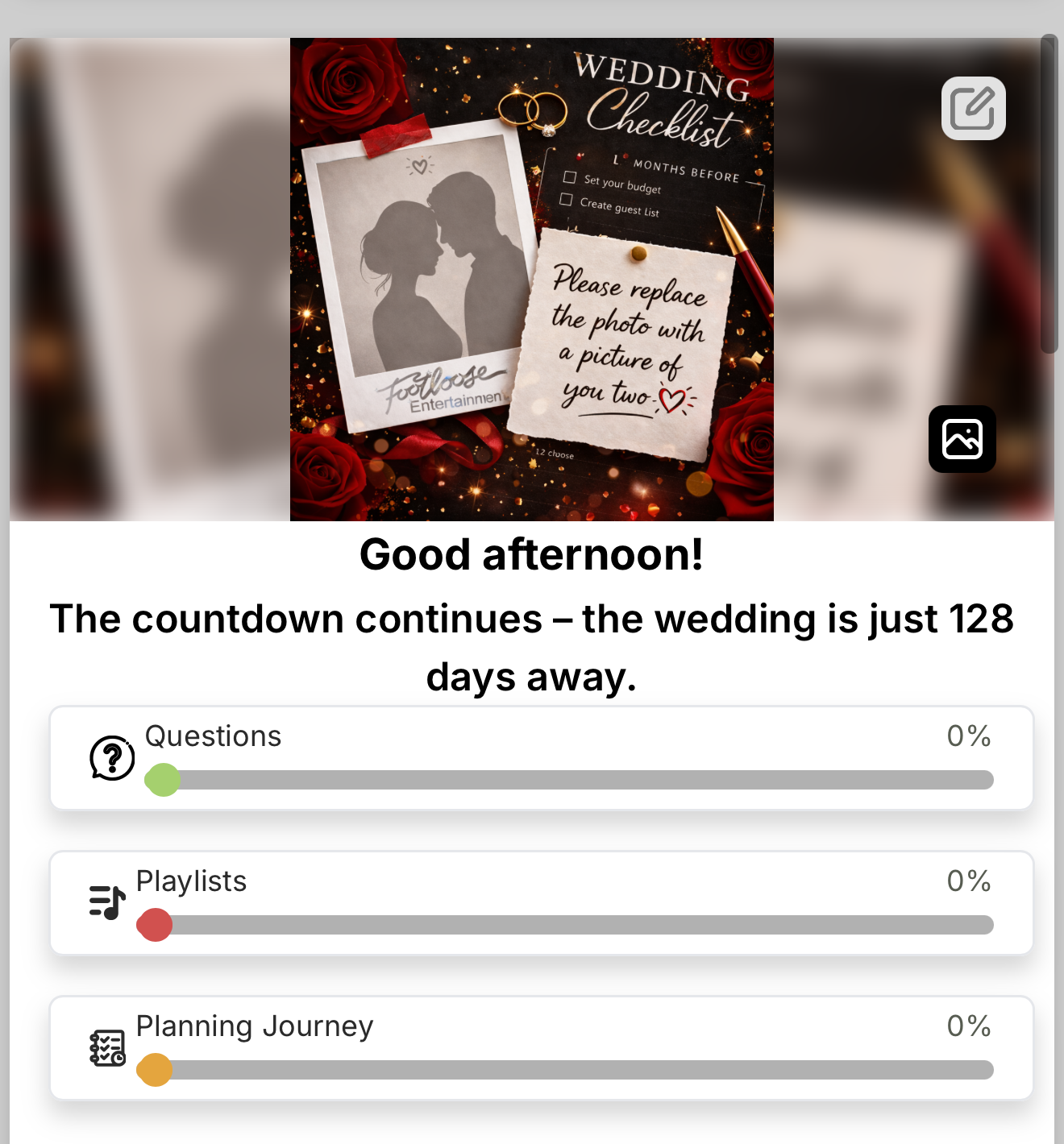 Footloose Entertainment App — online wedding music planning portal