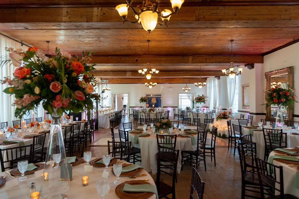 Grand Ballroom at Casa Marina Hotel set for a wedding reception, Jacksonville Beach FL